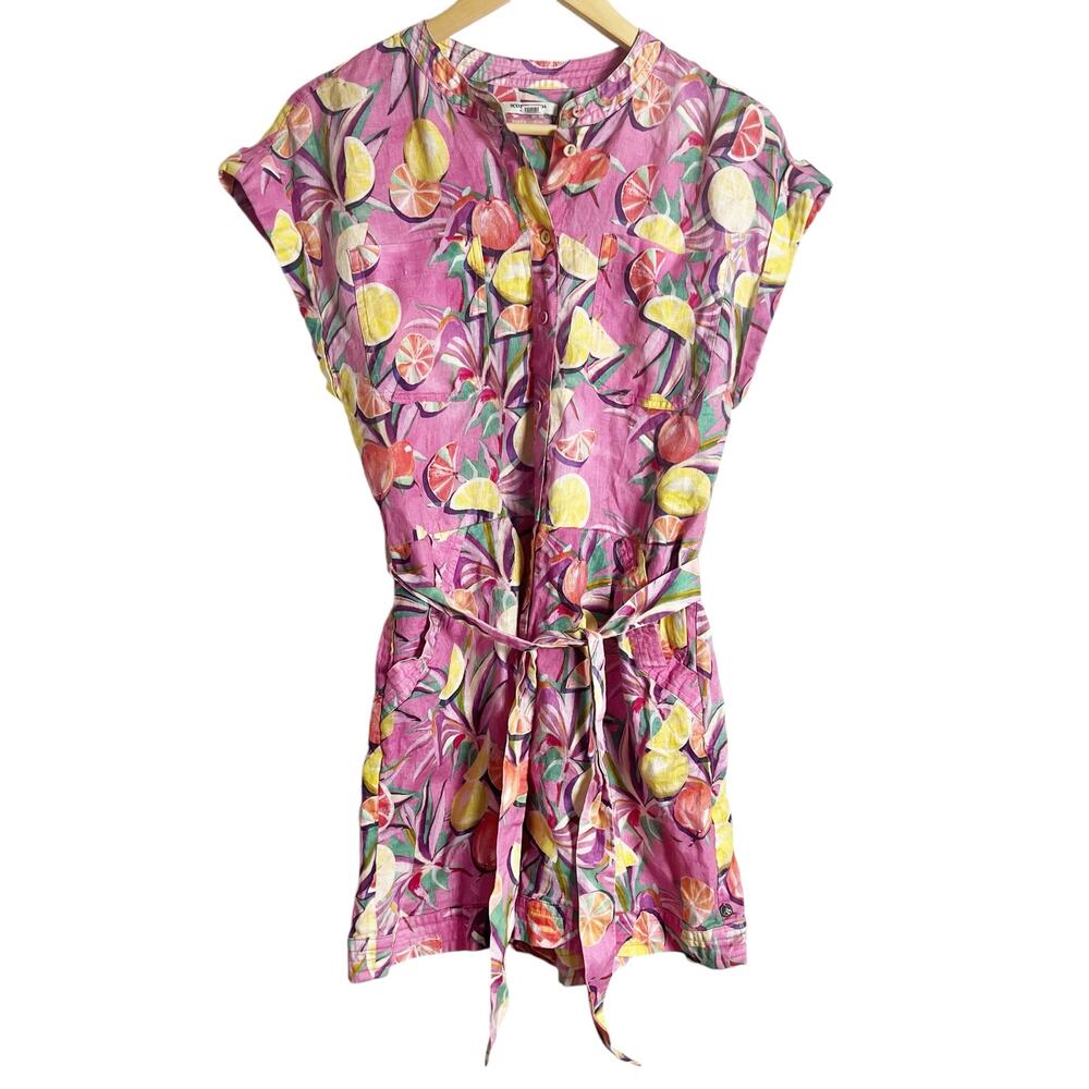 Scotch & Soda Pink Citrus Fruit Print Linen Tie Waist Romper Size M - Picture 4 of 16